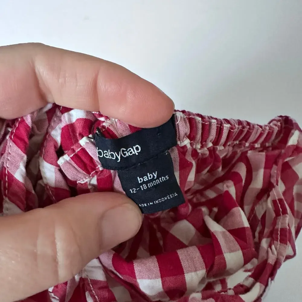 Baby Gap Red Gingham Bow Bubble Romper - 12-18 Months